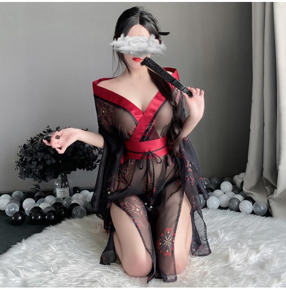FEE ET MOI - Sexy Japanese Floral Print Kimono (Black Red) FEE ET MOI - Sexy Japanese Floral Print Kimono (Black Red)